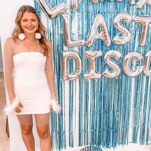 BESTSELLING MARTINI WHITE RHINESTONE MESH MINI DRESS w/ underdress